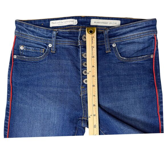 Pilcro Womens Jeans Relaxed Straight Mid Rise Button Fly Stripe Size 26 Blue Y2K - Picture 5 of 8